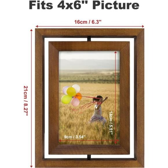 Rustic wood 4x6 rotating picture frame set double sided glass photo display - Picture 3 of 7